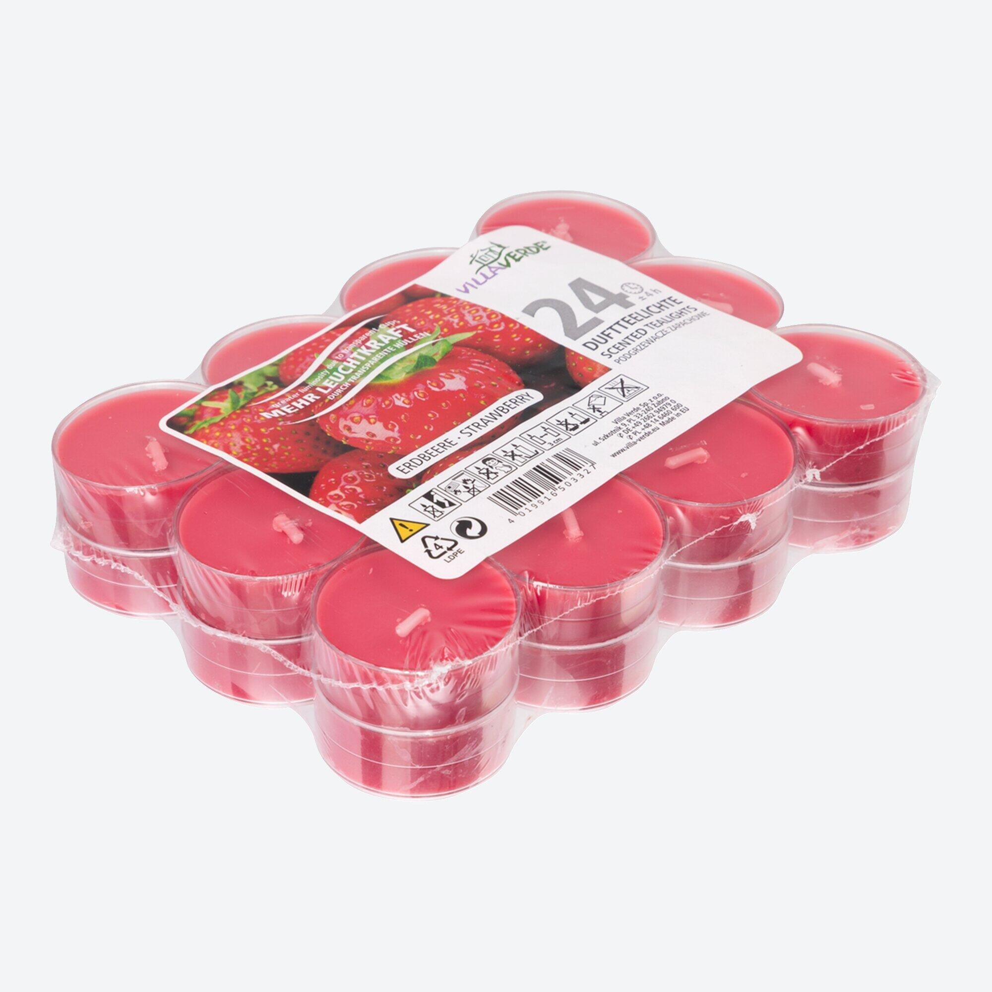 Villa Verde Duft-Teelichter, Erdbeere, 24er-Pack