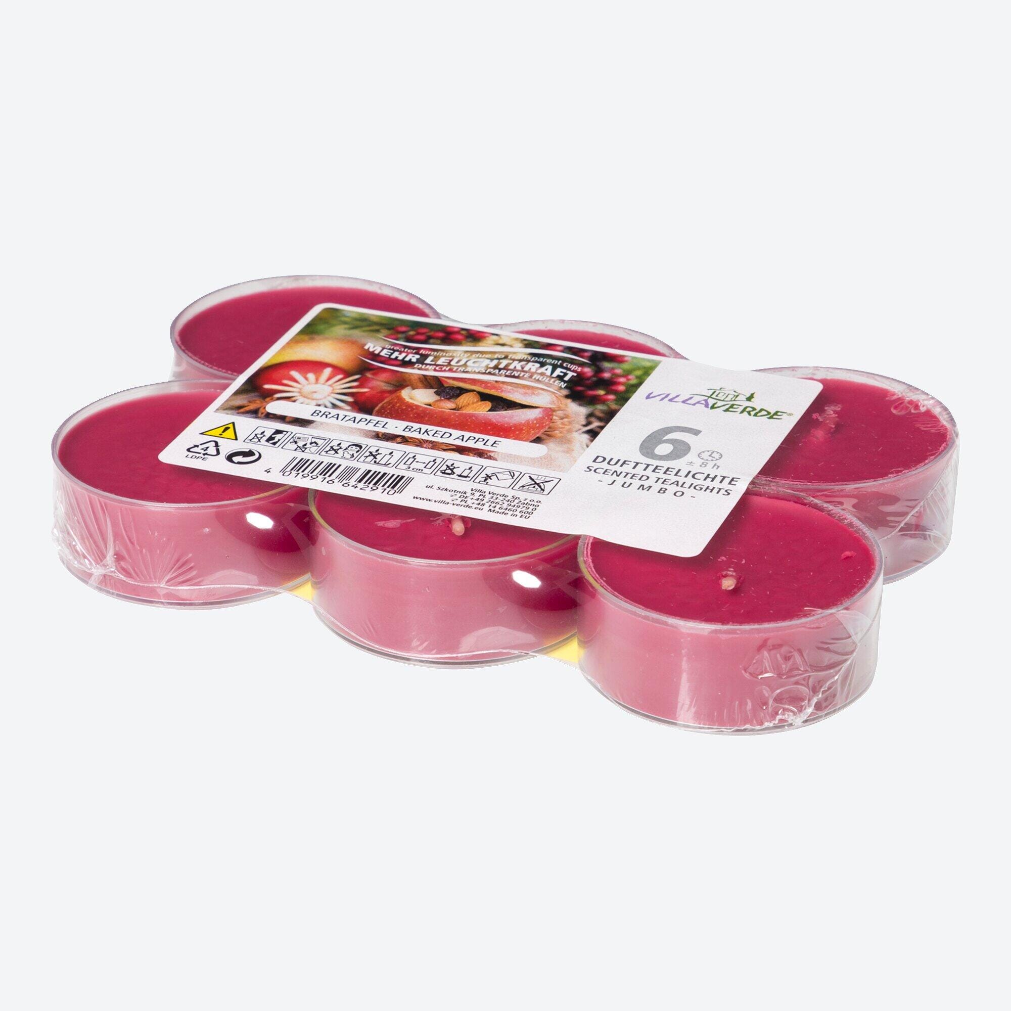 Villa Verde Jumbo-Duft-Teelichter, Bratapfel, 6er-Pack