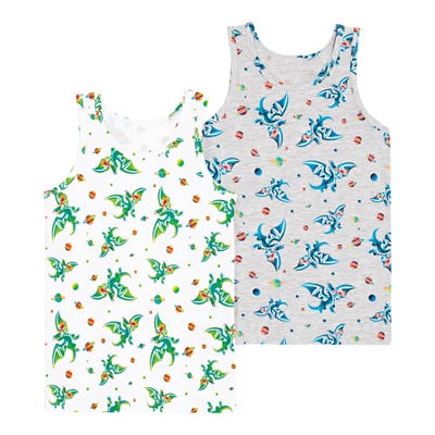 Jungen-Unterhemd mit Drachen bedruckt, 2er-Pack