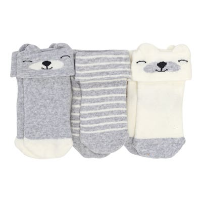 Baby-Frottee-Socken mit Bärengesicht, 3er Pack