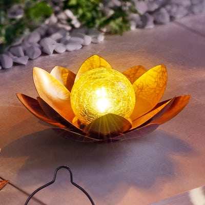 Solar-Leuchte "Lotus" aus Glas und Metall, Ø ca. 23cm