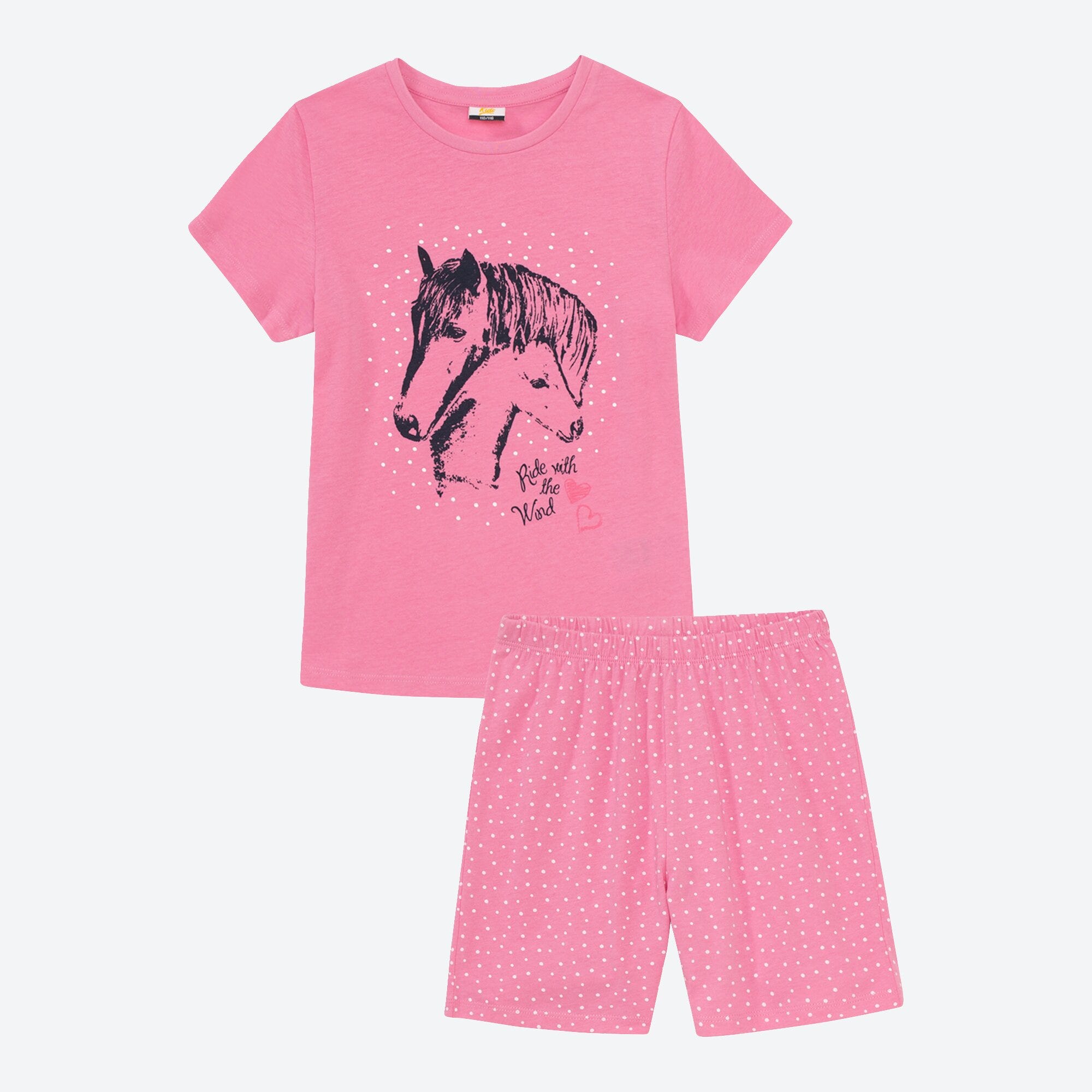 Mädchen-Shorty mit Pferde-Frontaufdruck, 2-teilig