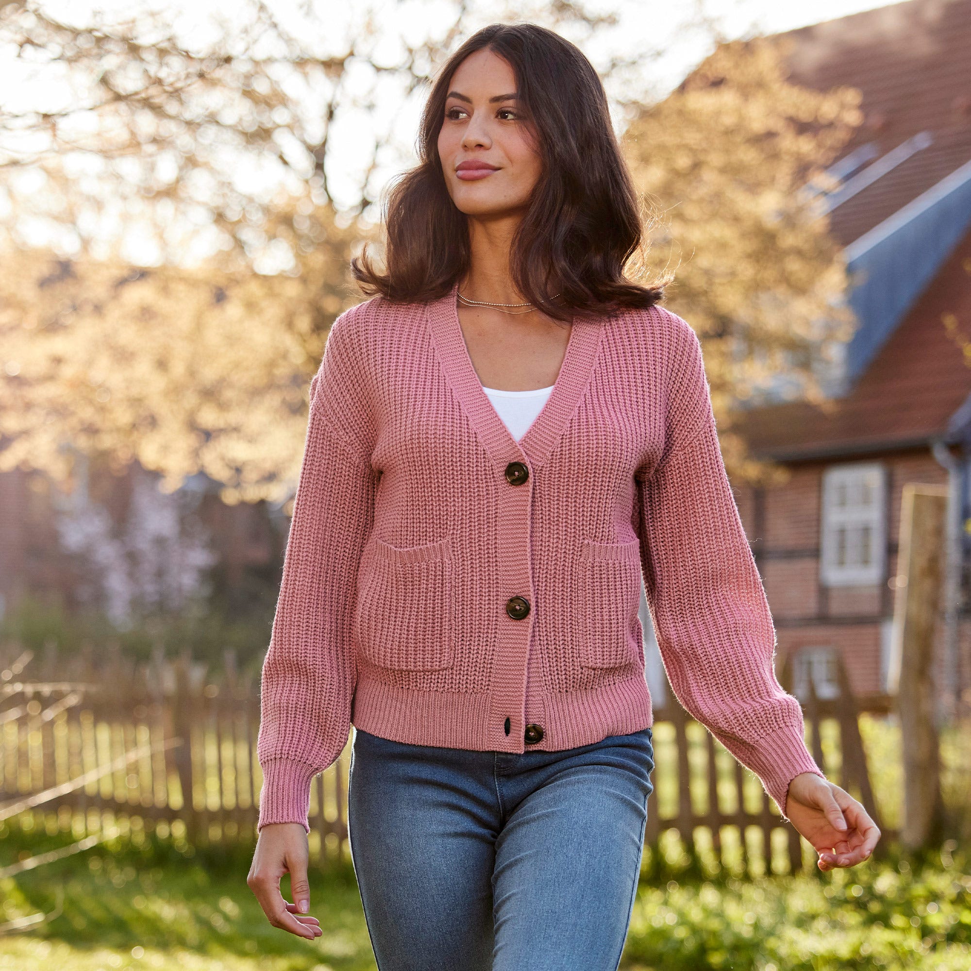 Damen-Strickjacke mit Ballon-Ärmeln