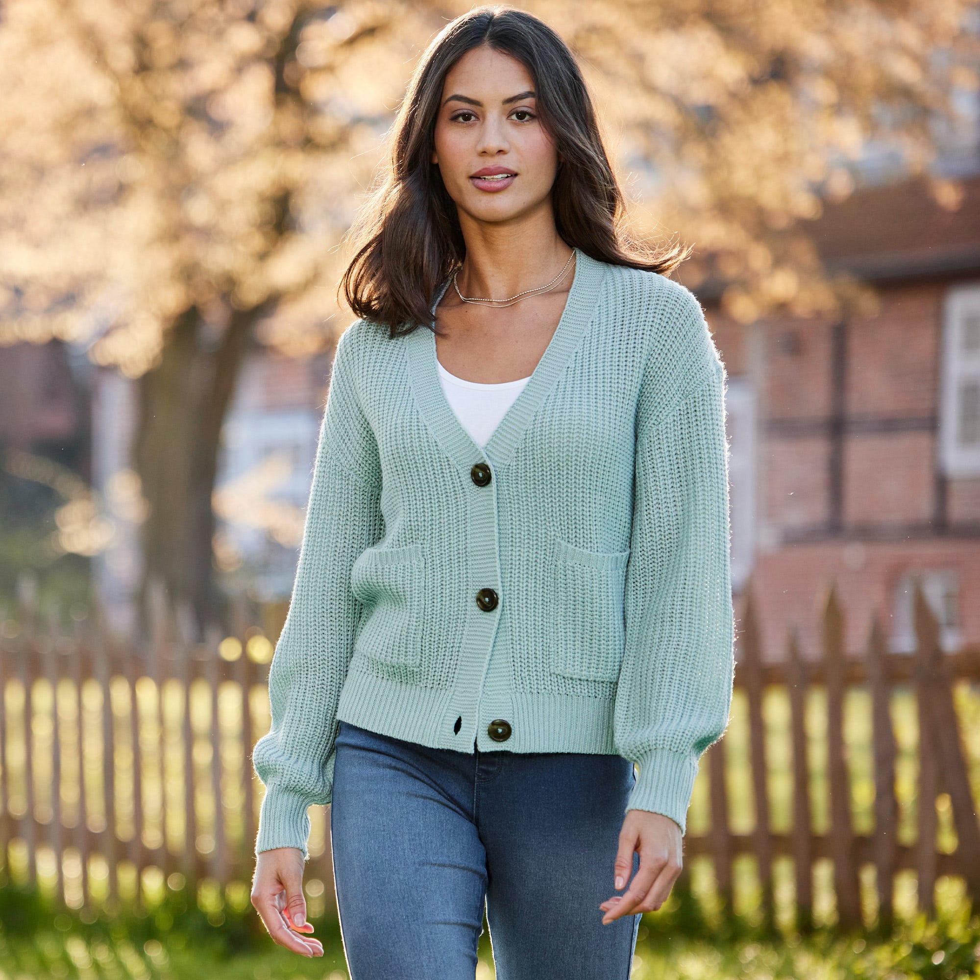 Damen-Strickjacke mit Ballon-Ärmeln