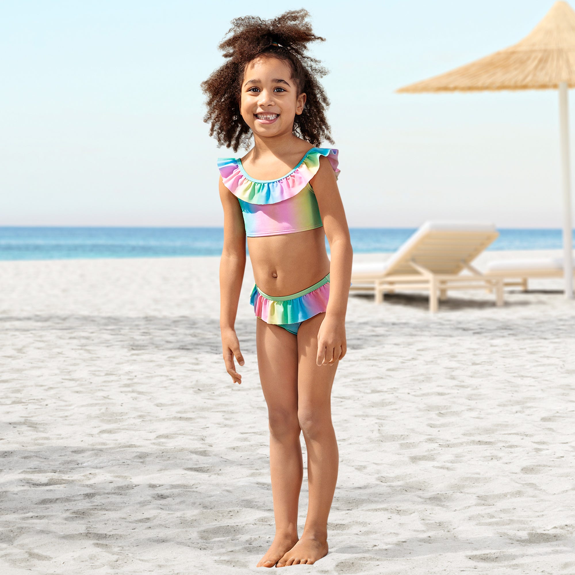Mädchen-Bikini-Set mit Regebogen-Farben, 2-teilig