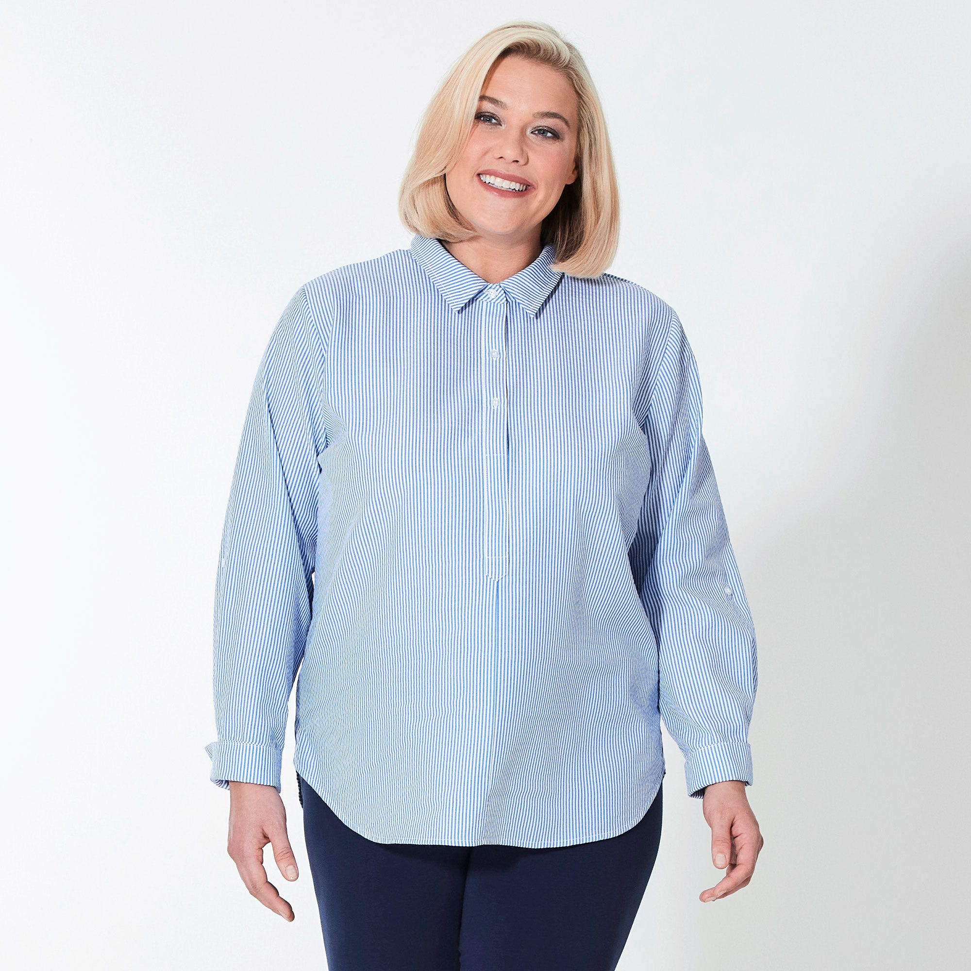 Damen-Bluse mit Längsstreifen, große Größen