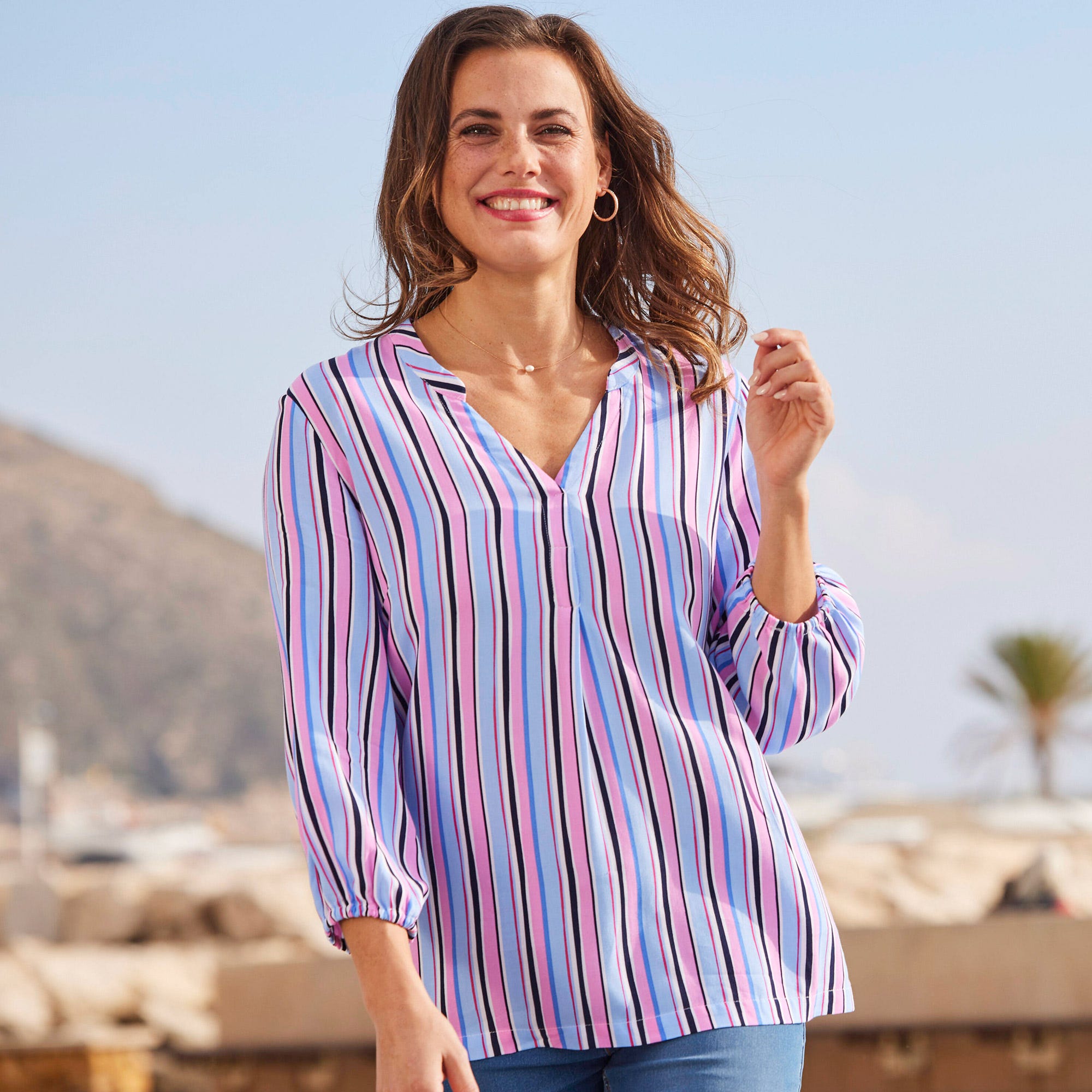 Damen-Bluse mit Längsstreifen