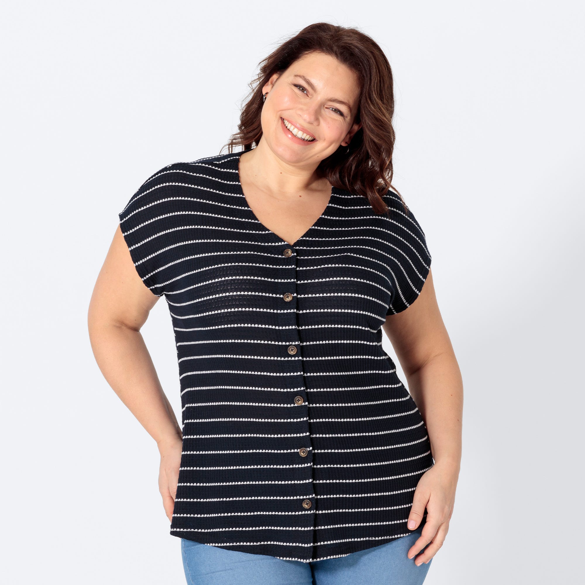 Damen-Strickjacke mit Streifenmuster, große Größen