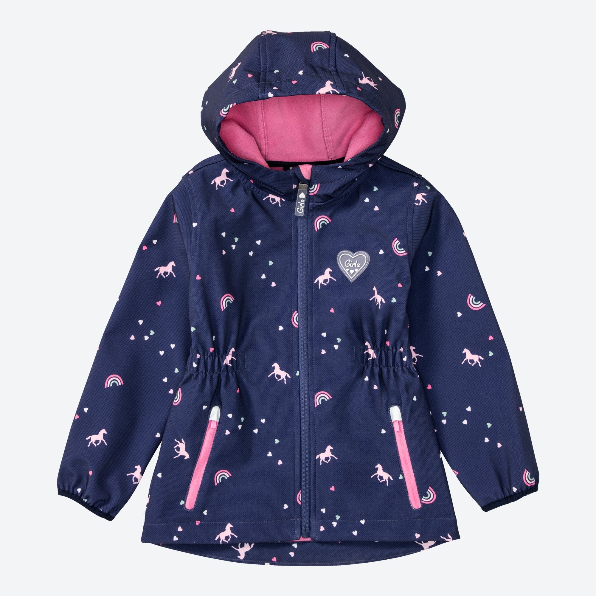 Kinder-Mädchen-Softshell-Jacke mit Pferden