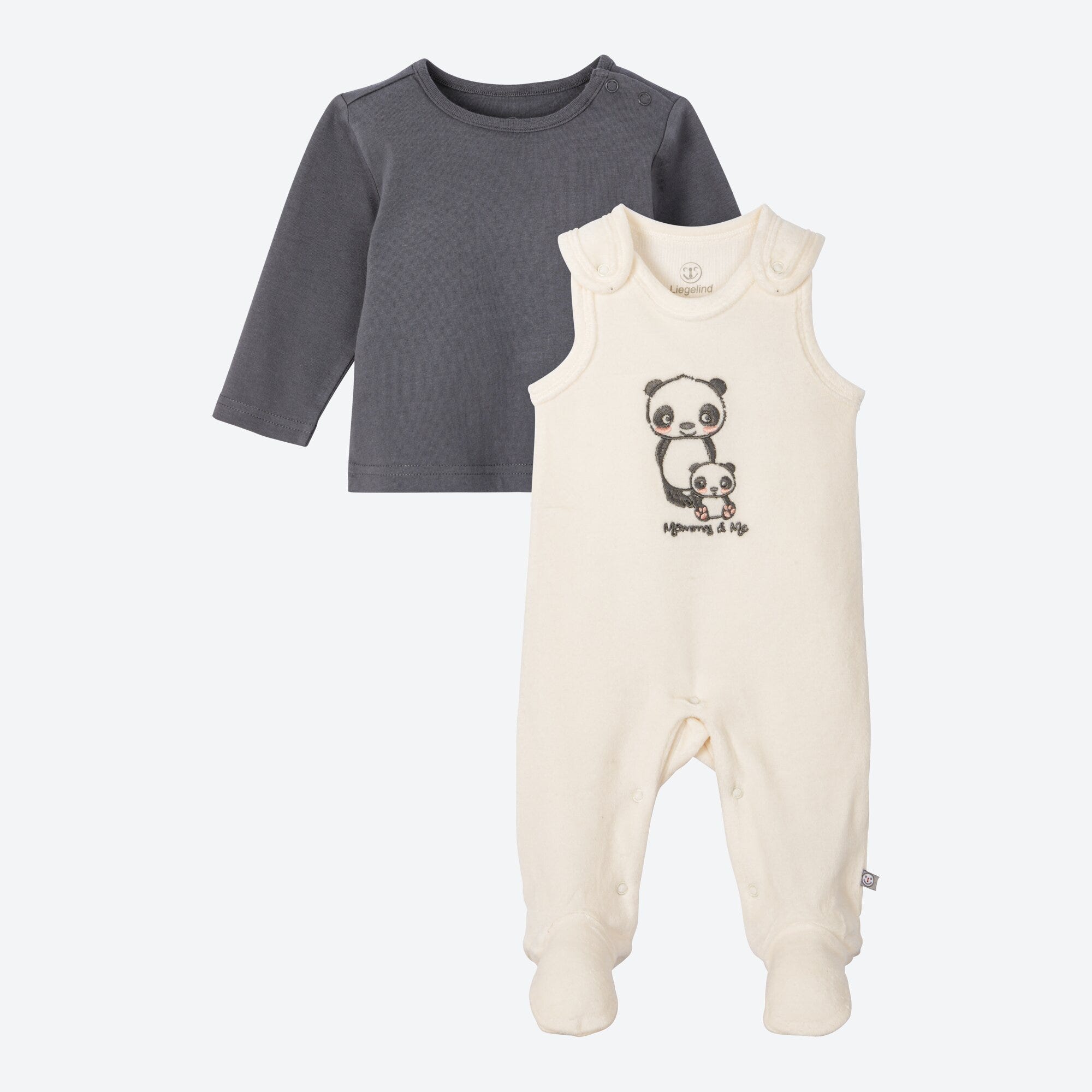 Baby-Strampler-Set mit Panda-Stickerei, 2-teilig