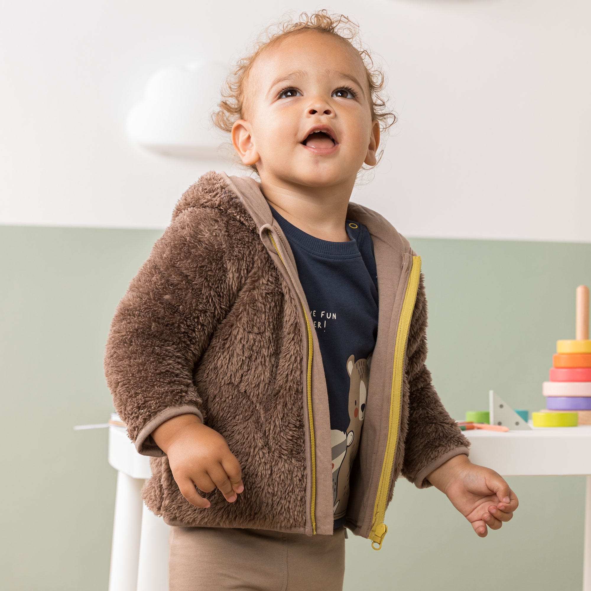 Baby-Jungen-Plüsch-Jacke mit Kapuze