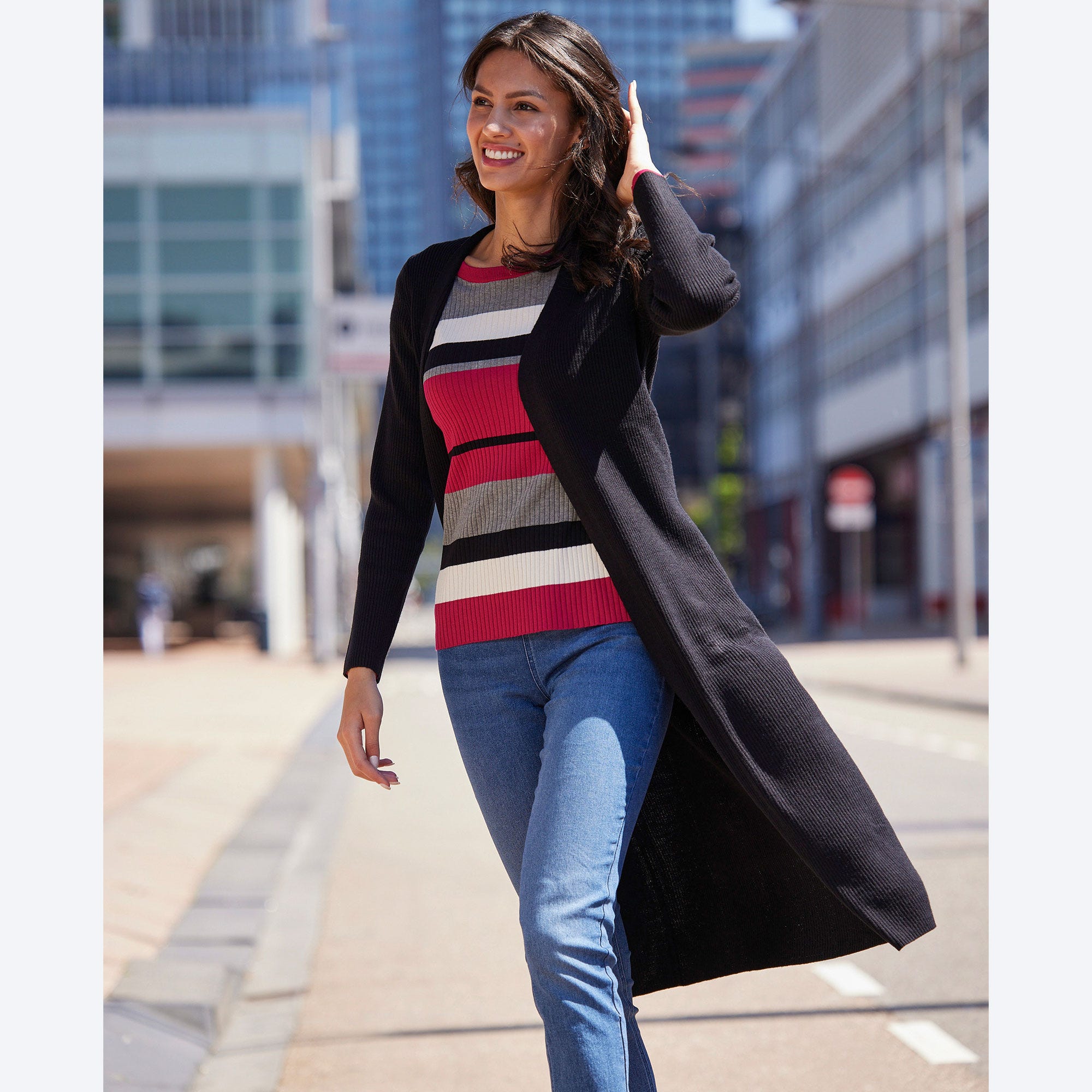 Damen-Longstrickjacke im Cardigan-Style