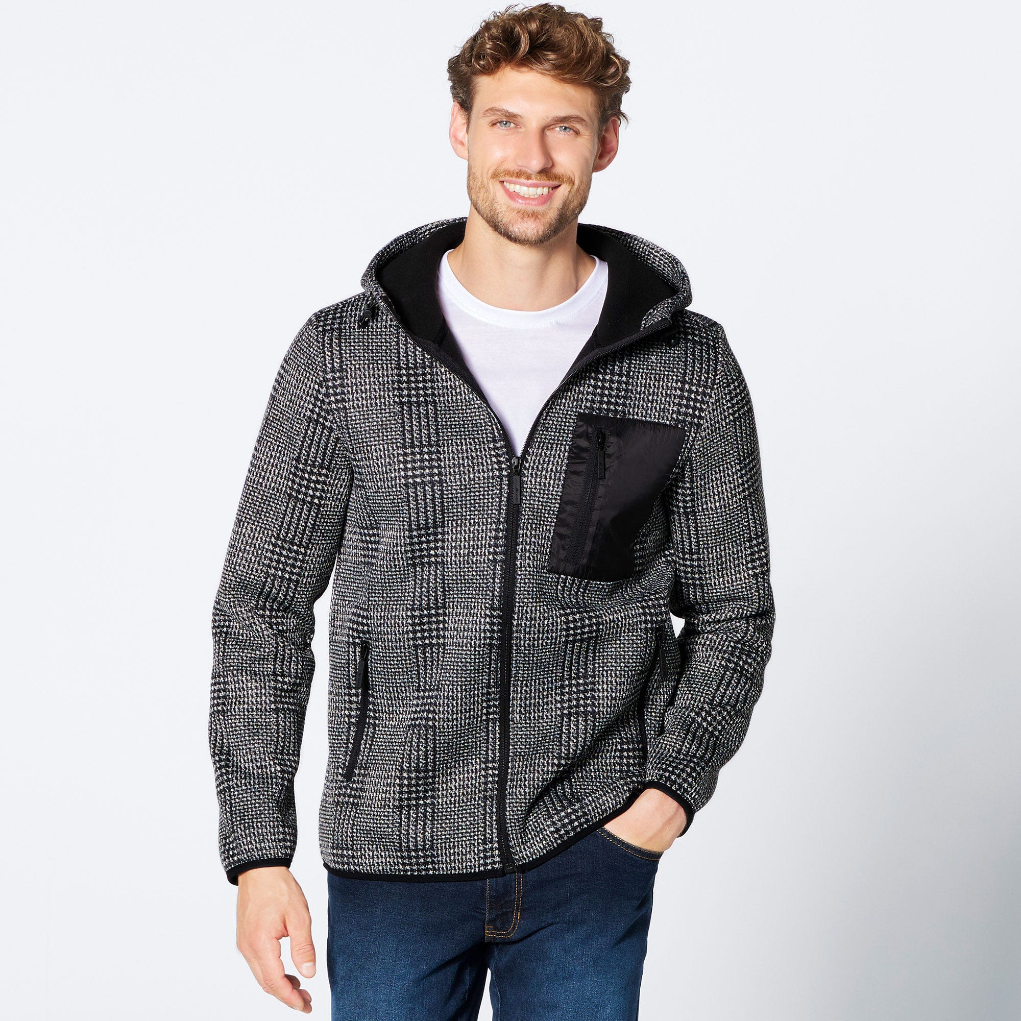 Herren-Fleecejacke mit Kapuze