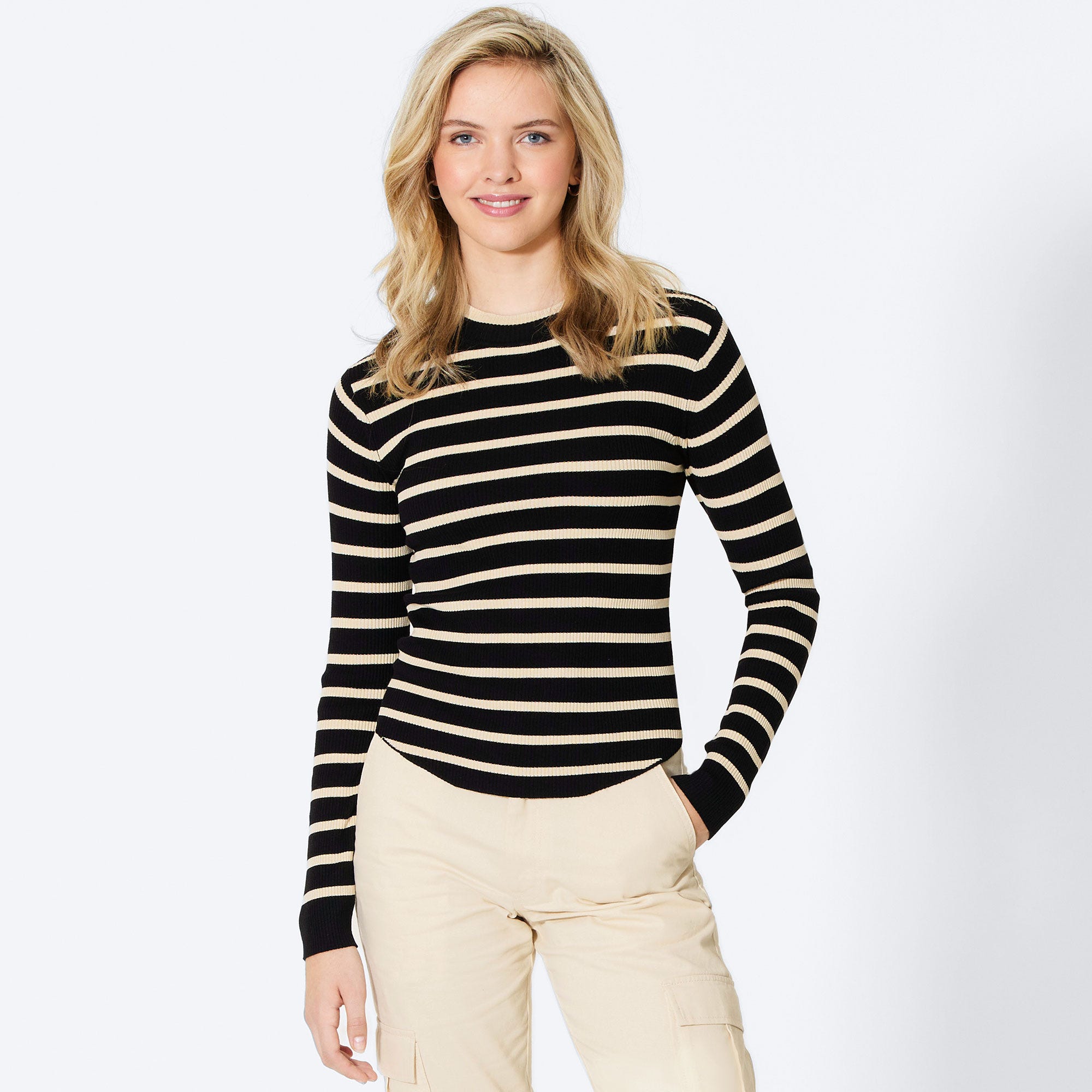 Damen-Feinstrick-Pullover mit Ripp-Struktur