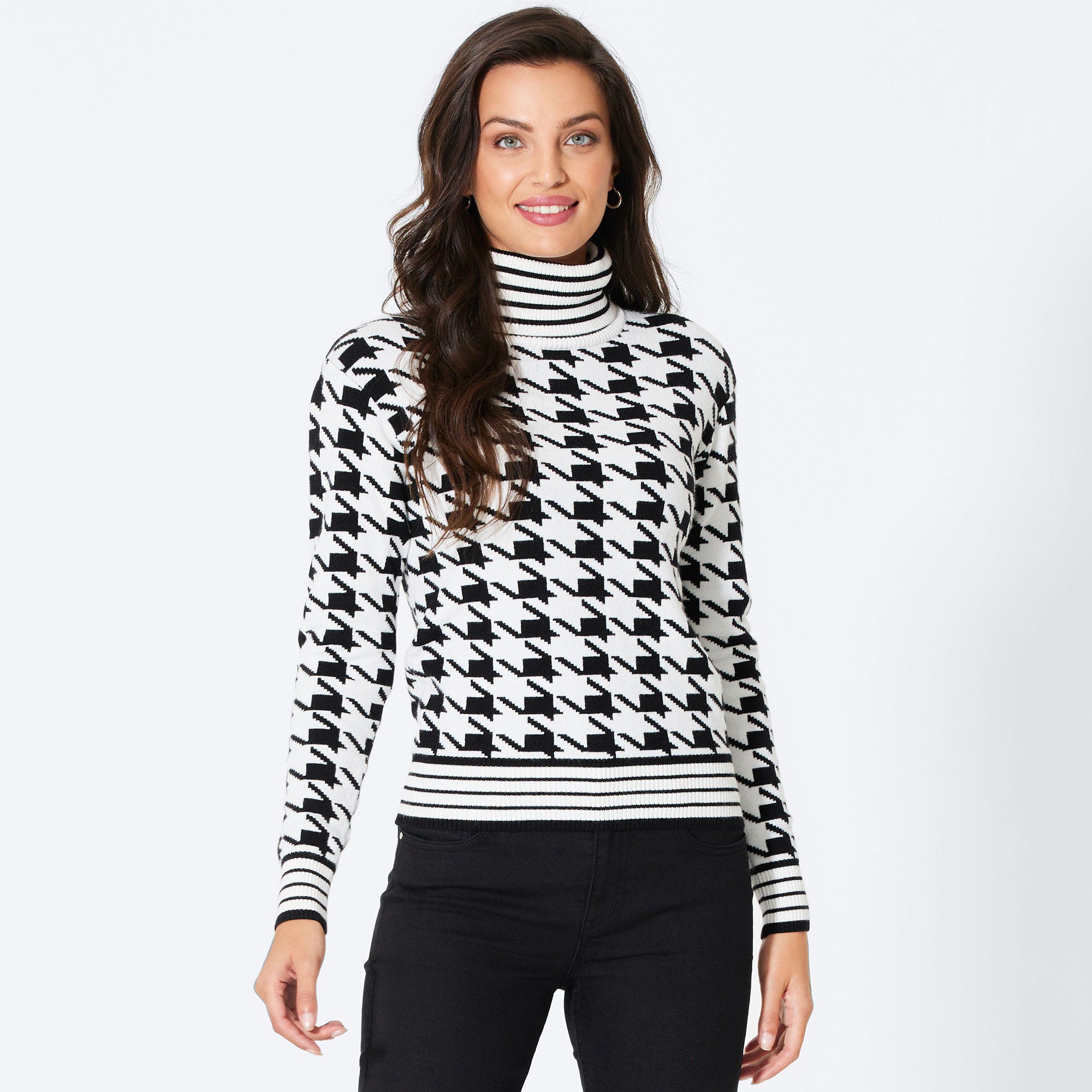 Damen-Pullover mit Hahnentritt-Muster