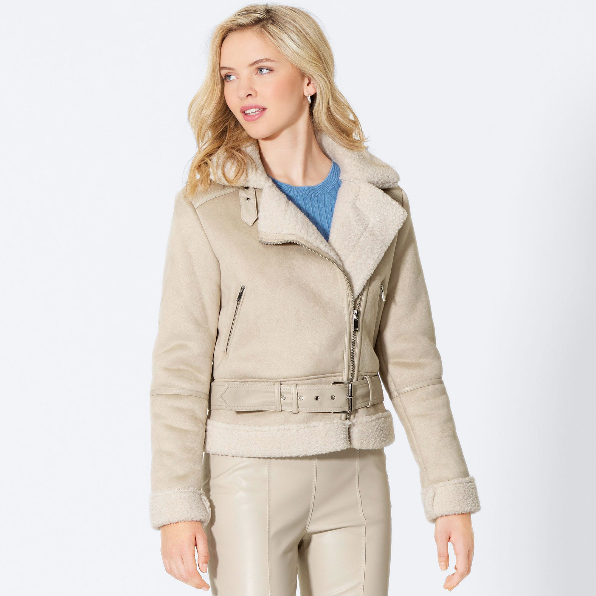 Damen-Bikerjacke mit Teddy-Futter