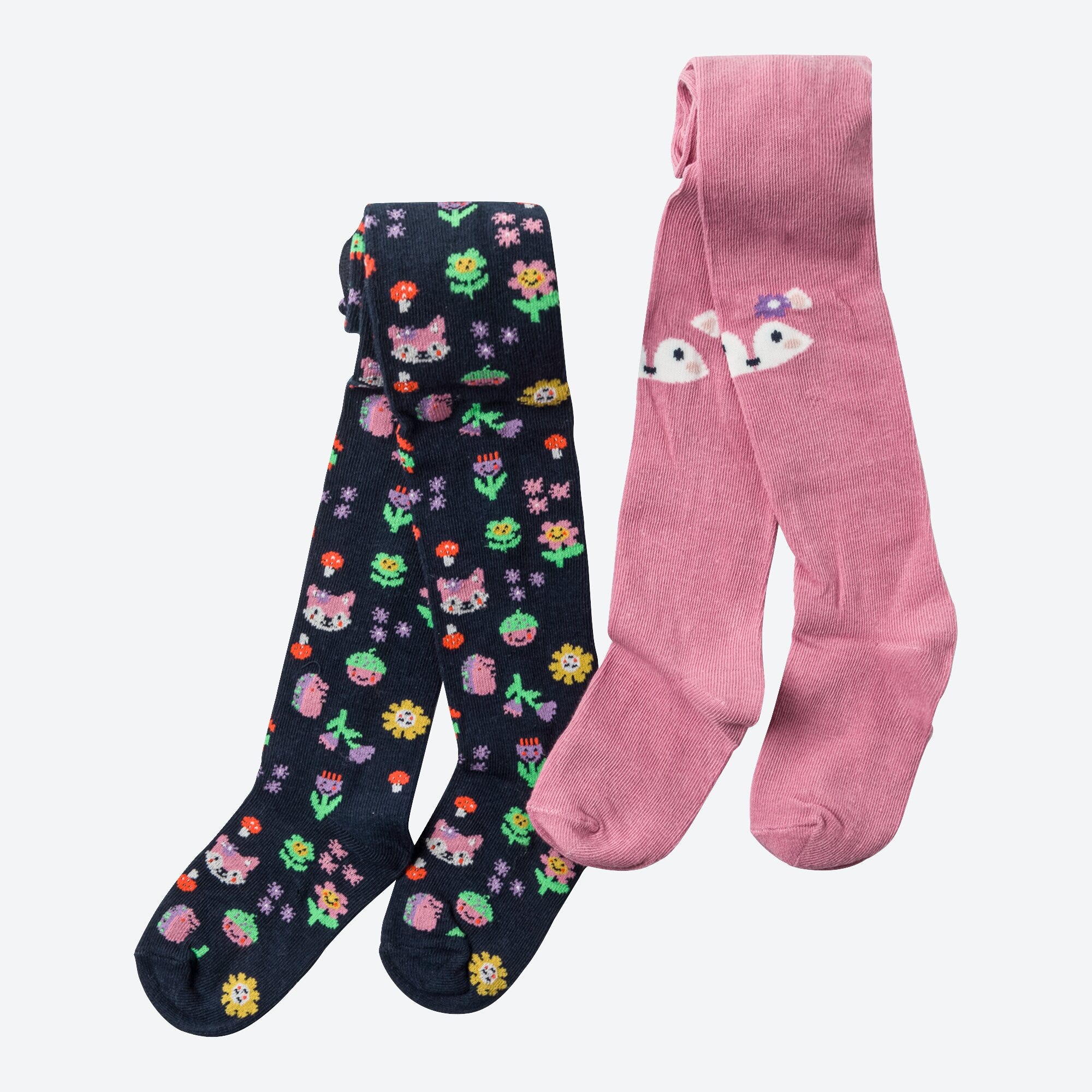 Baby-Mädchen-Strumpfhose mit Fuchsmusterung, 2er-Pack