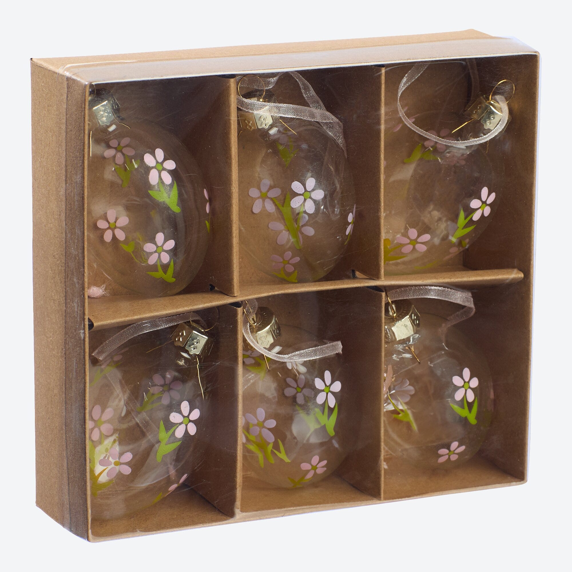Deko-Glaseier mit Blumen-Design, 6er-Pack