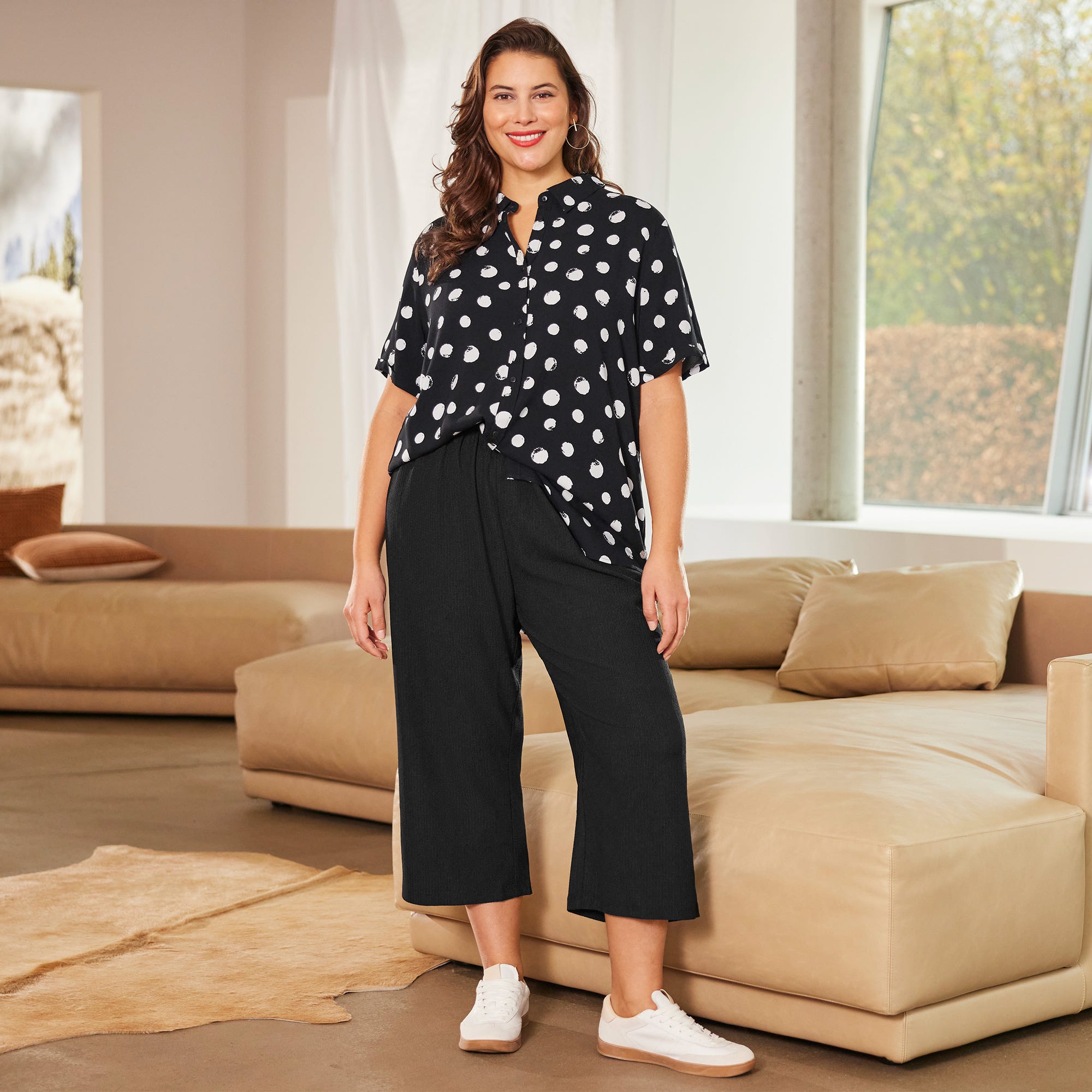 Damen-Hose aus Crinkle-Stoff, große Größen