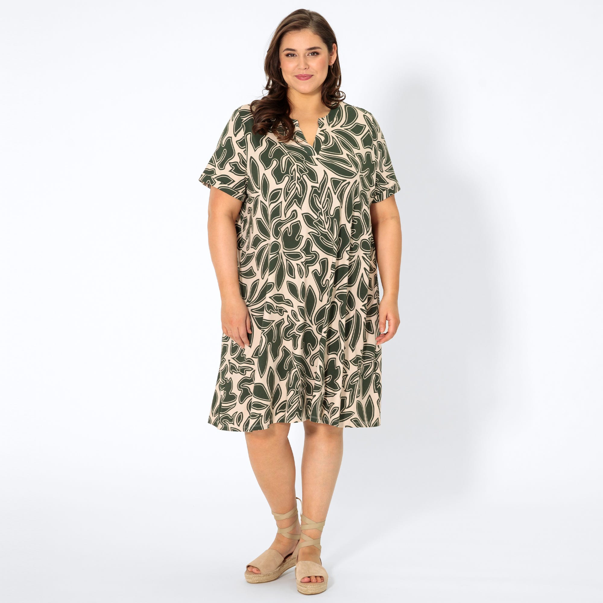 Damen-Kleid mit Rundhalsausschnitt, große Größen