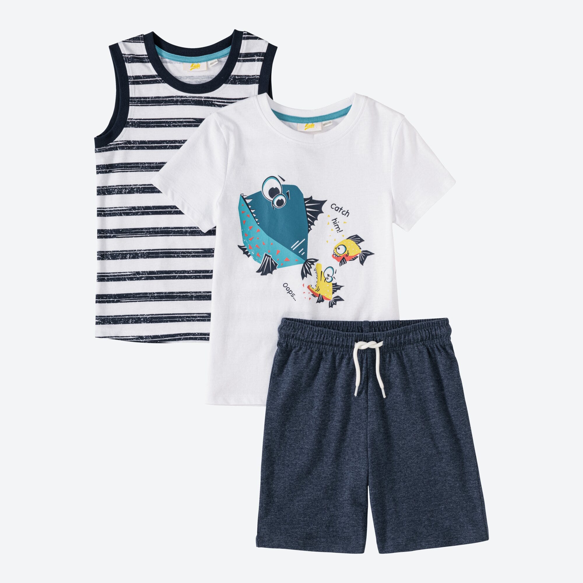 Kinder-Jungen-Set mit Fisch-Motiv, 3-teilig